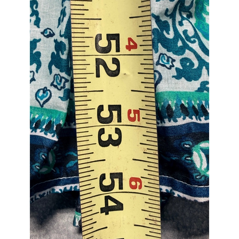 NWT Lucky Brand Womens Teal Blue Geometric Floral Tiered Maxi Dress  L - Picture 6 of 16